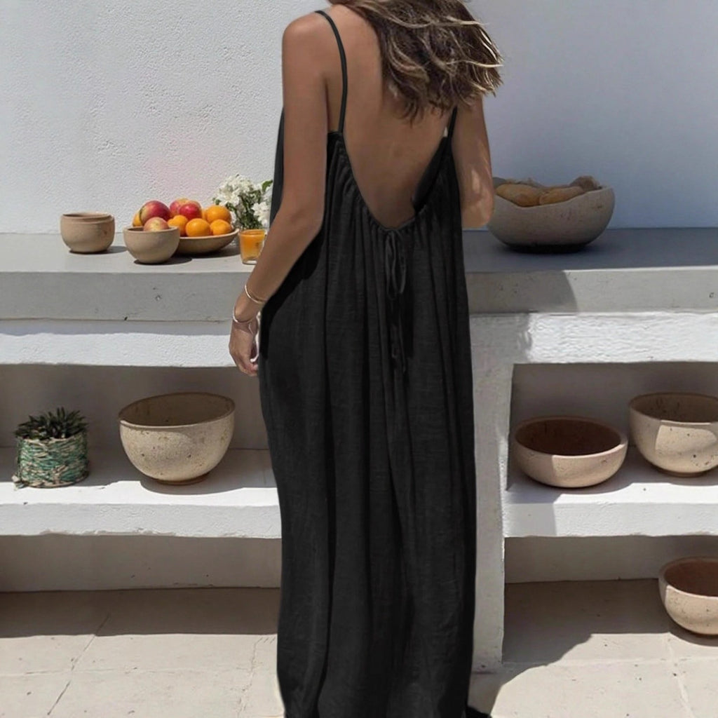 Womens Suspender Backless Loose Dress