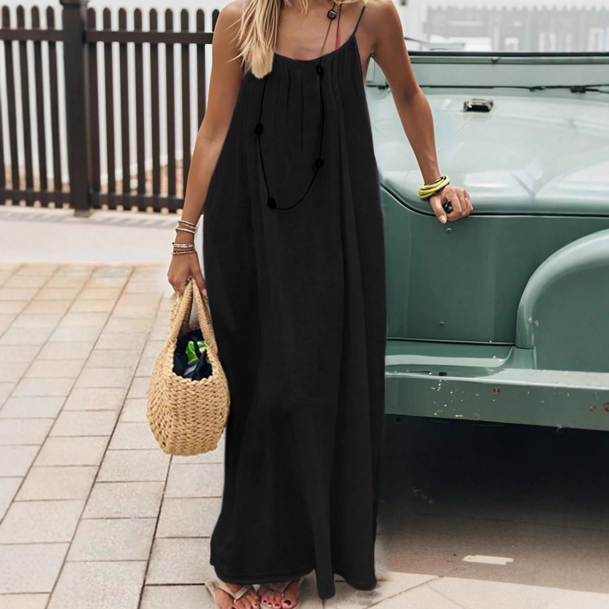 Womens Suspender Backless Loose Dress