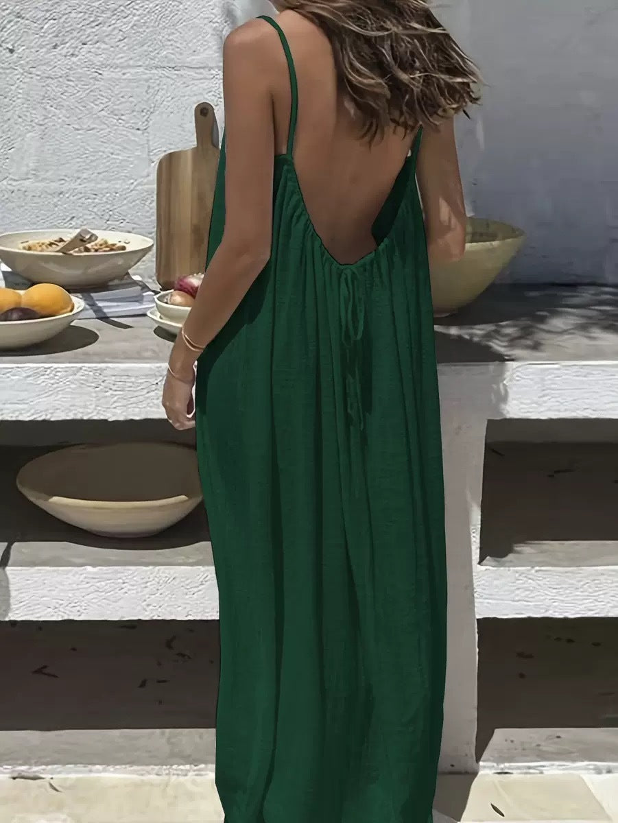 Womens Suspender Backless Loose Dress