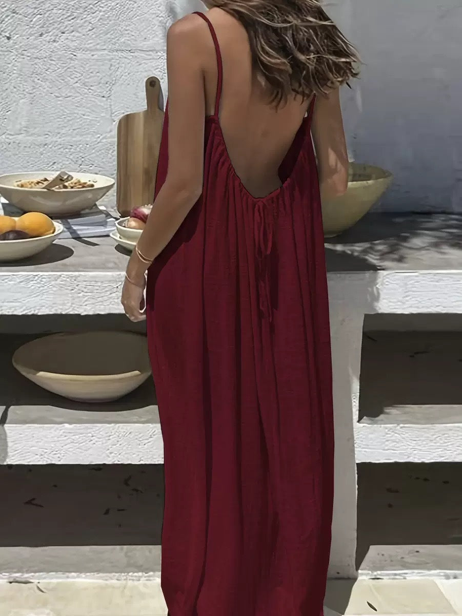 Womens Suspender Backless Loose Dress