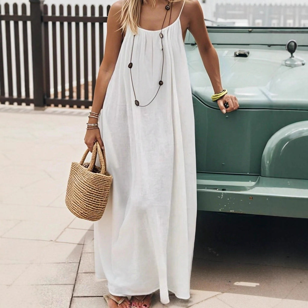 Womens Suspender Backless Loose Dress