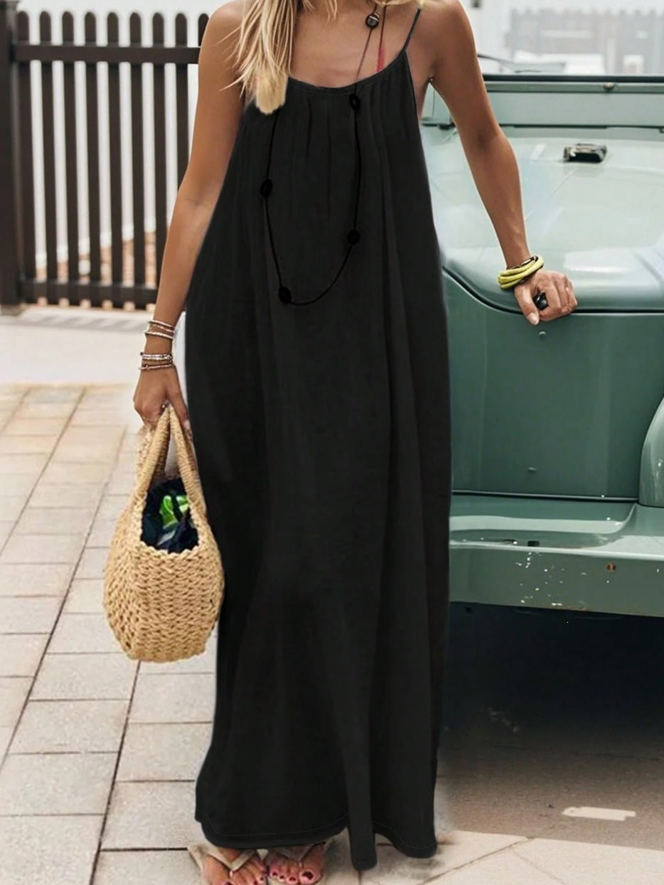 Womens Suspender Backless Loose Dress