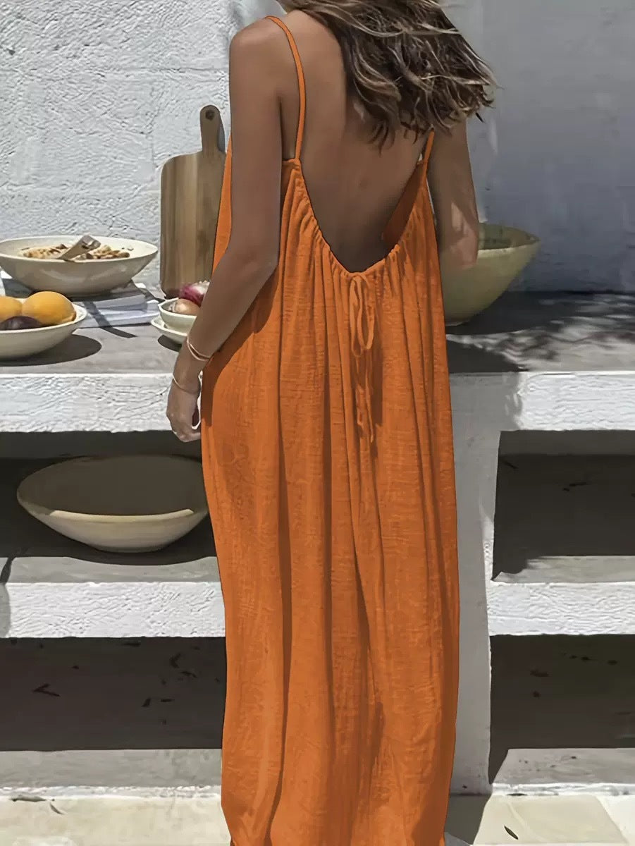 Womens Suspender Backless Loose Dress