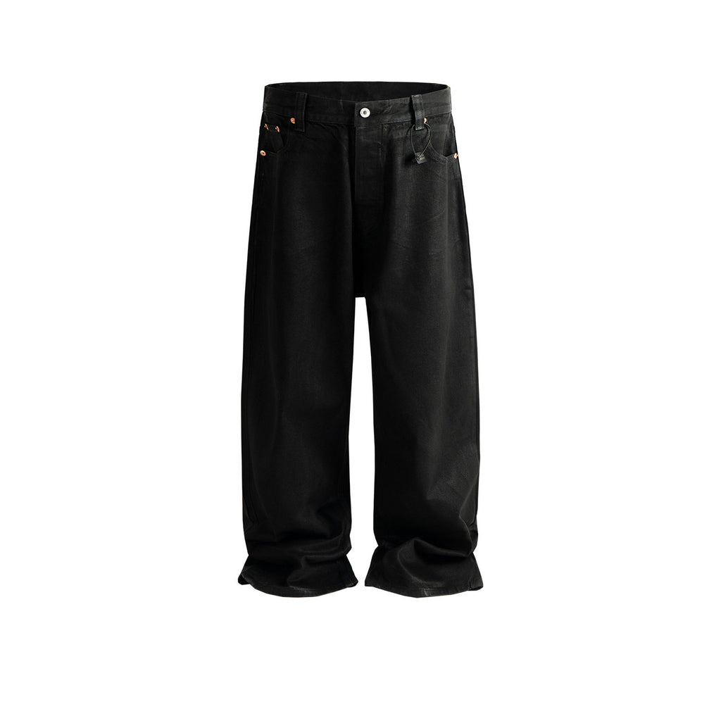 Ro Style Black Waxed Coated Straight Leg Jeans