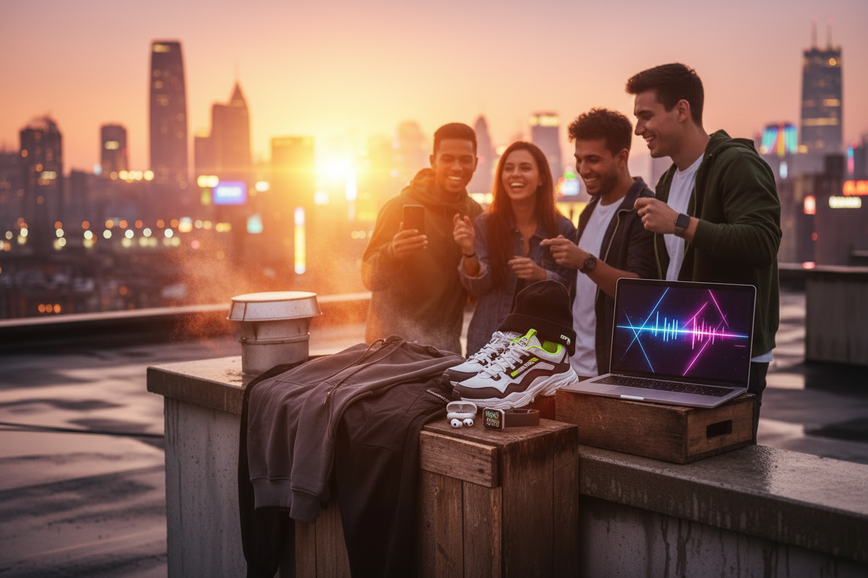 Sunset Vibes Streetwear & Tech Lifestyle Shot